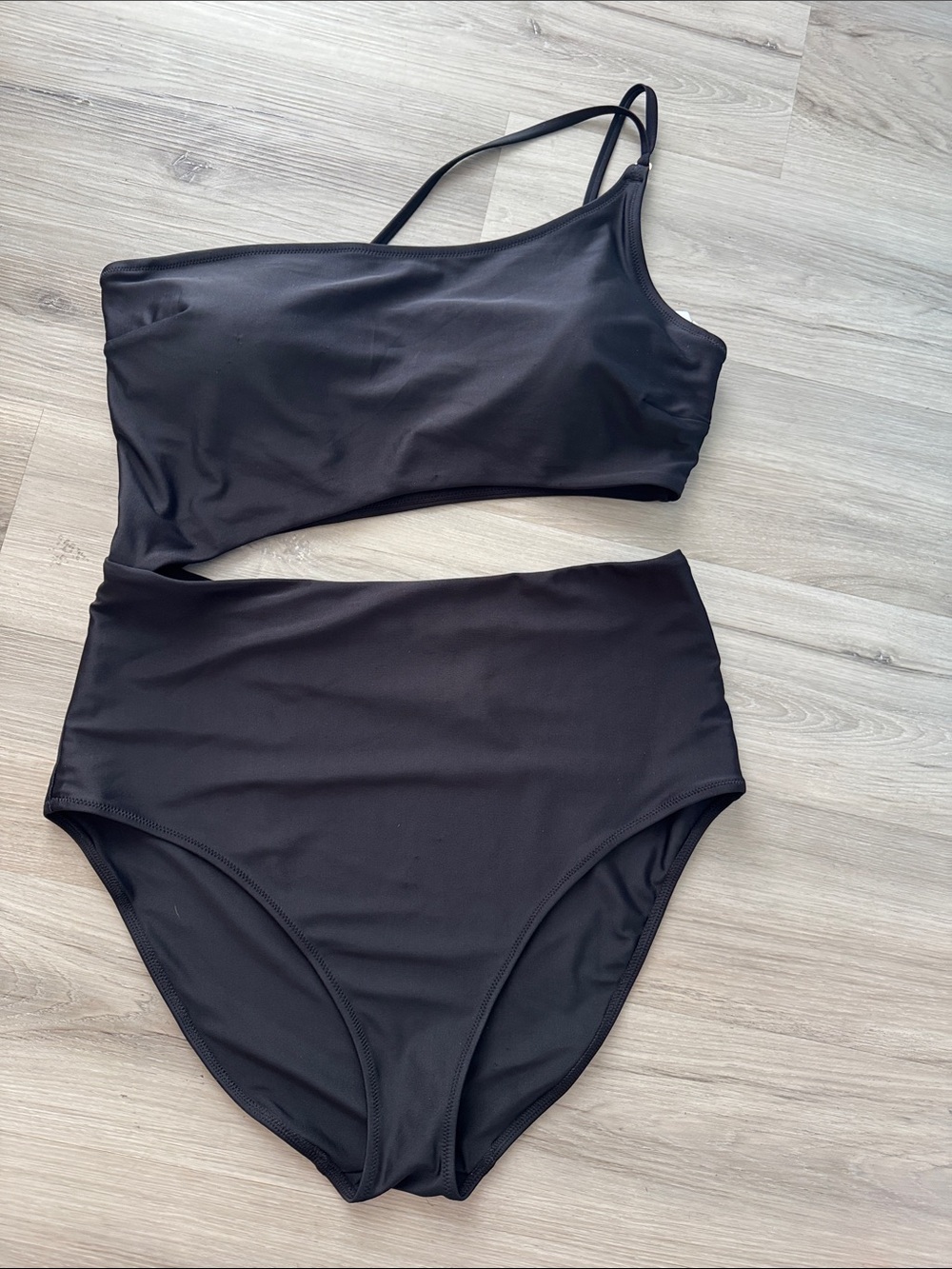 aerie Asymmetric One-Shoulder High-Waist Black Bikini Set